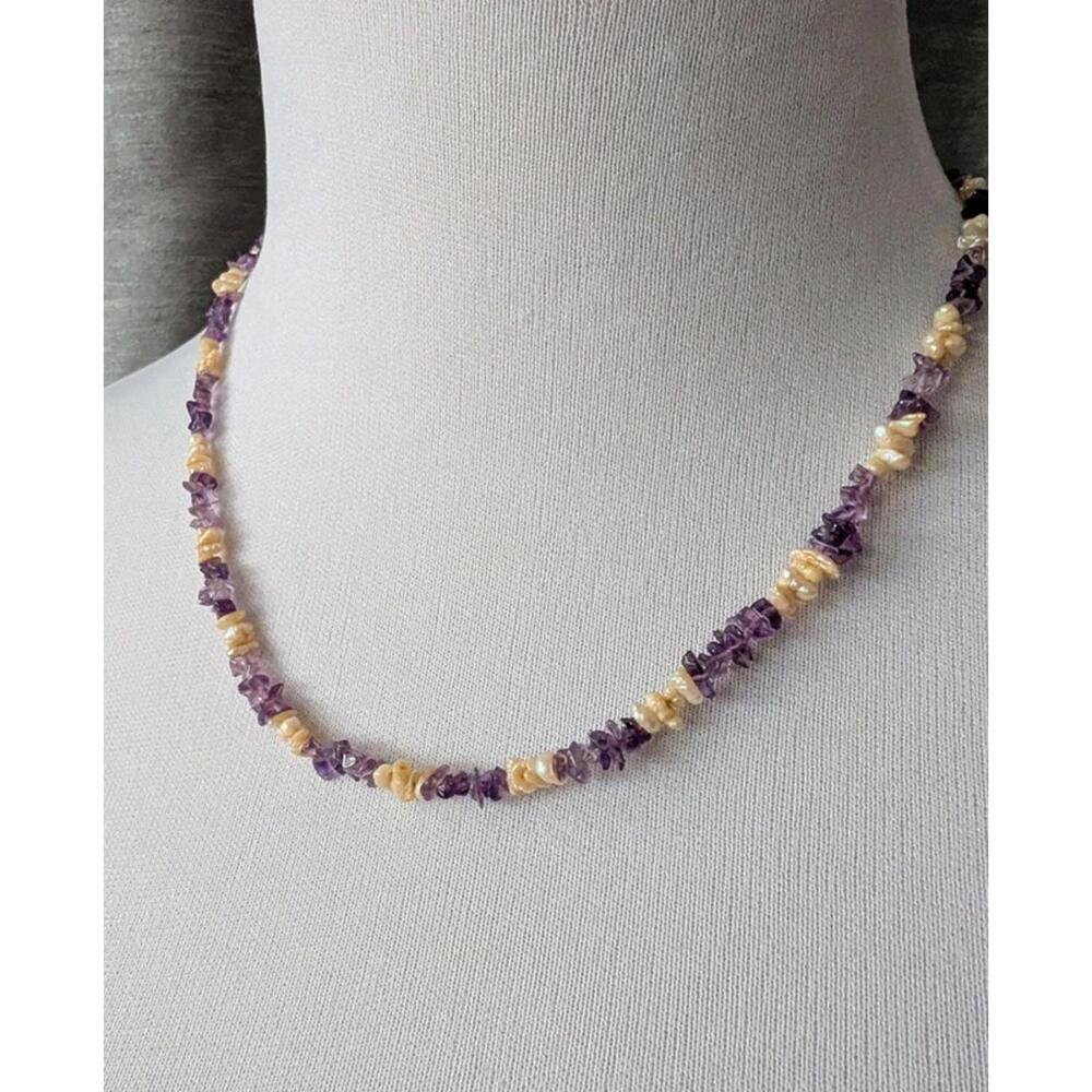 Vintage 80s Amethyst Freshwater Pearl Necklace